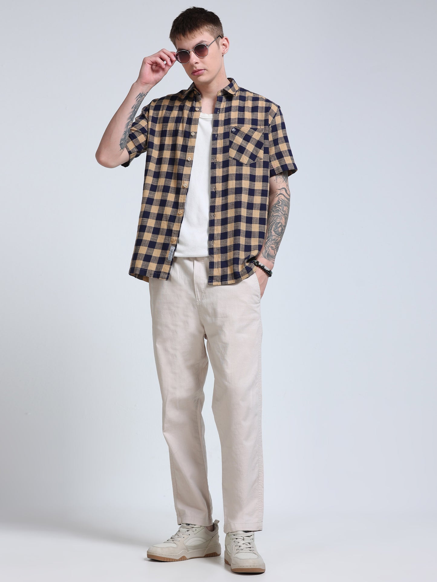 Desert Navy Check Half Sleeve Shirt