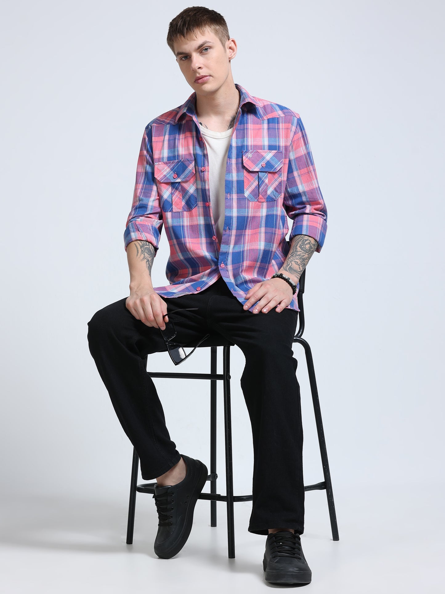 Lavendar Coast Check Double Pocket Shirt