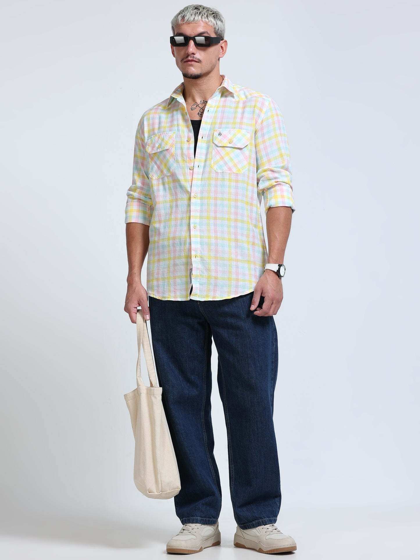 Lemon Tide Check Double Pocket Shirt
