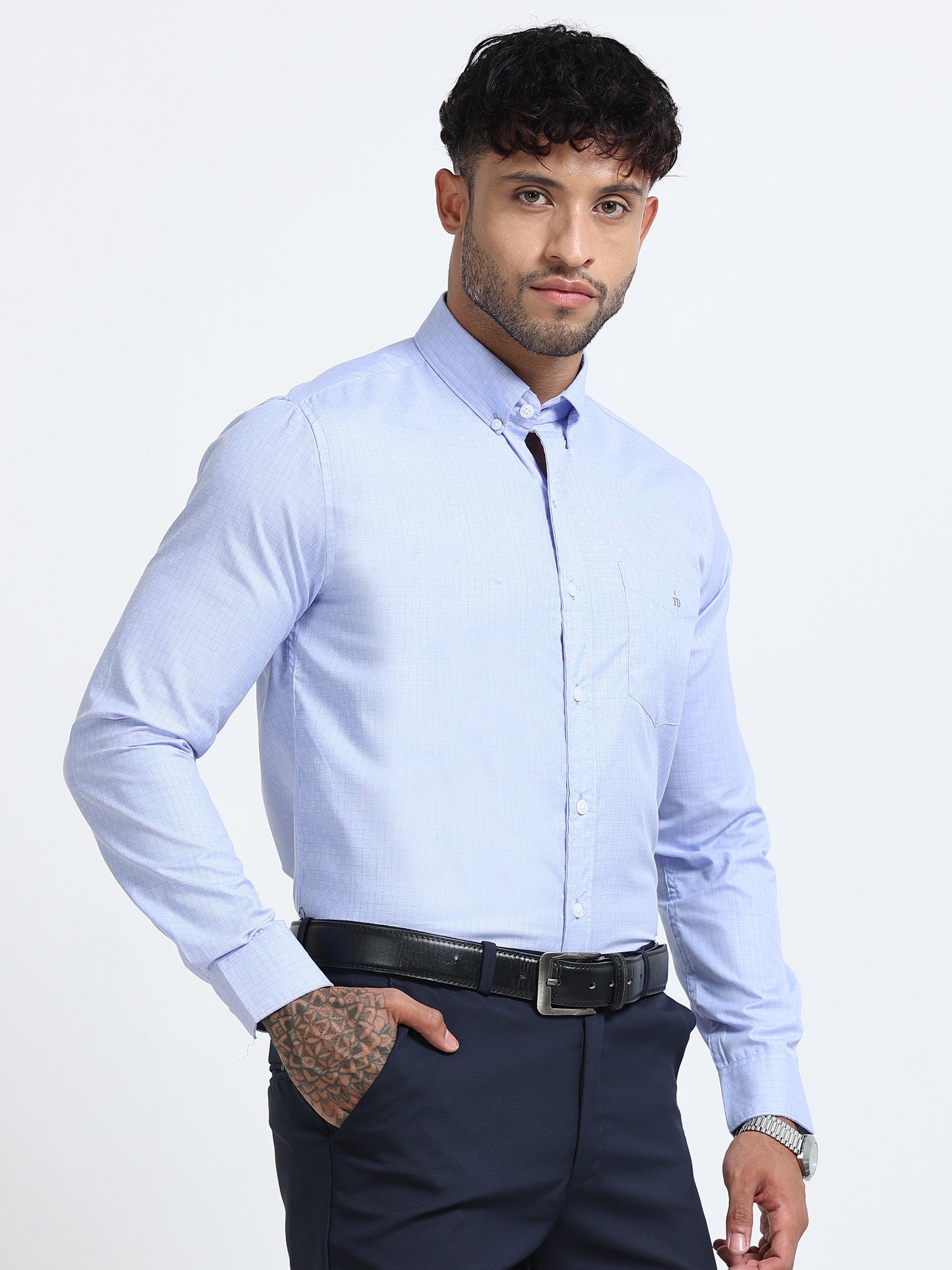 Ice Blue Micro-Check Shirt
