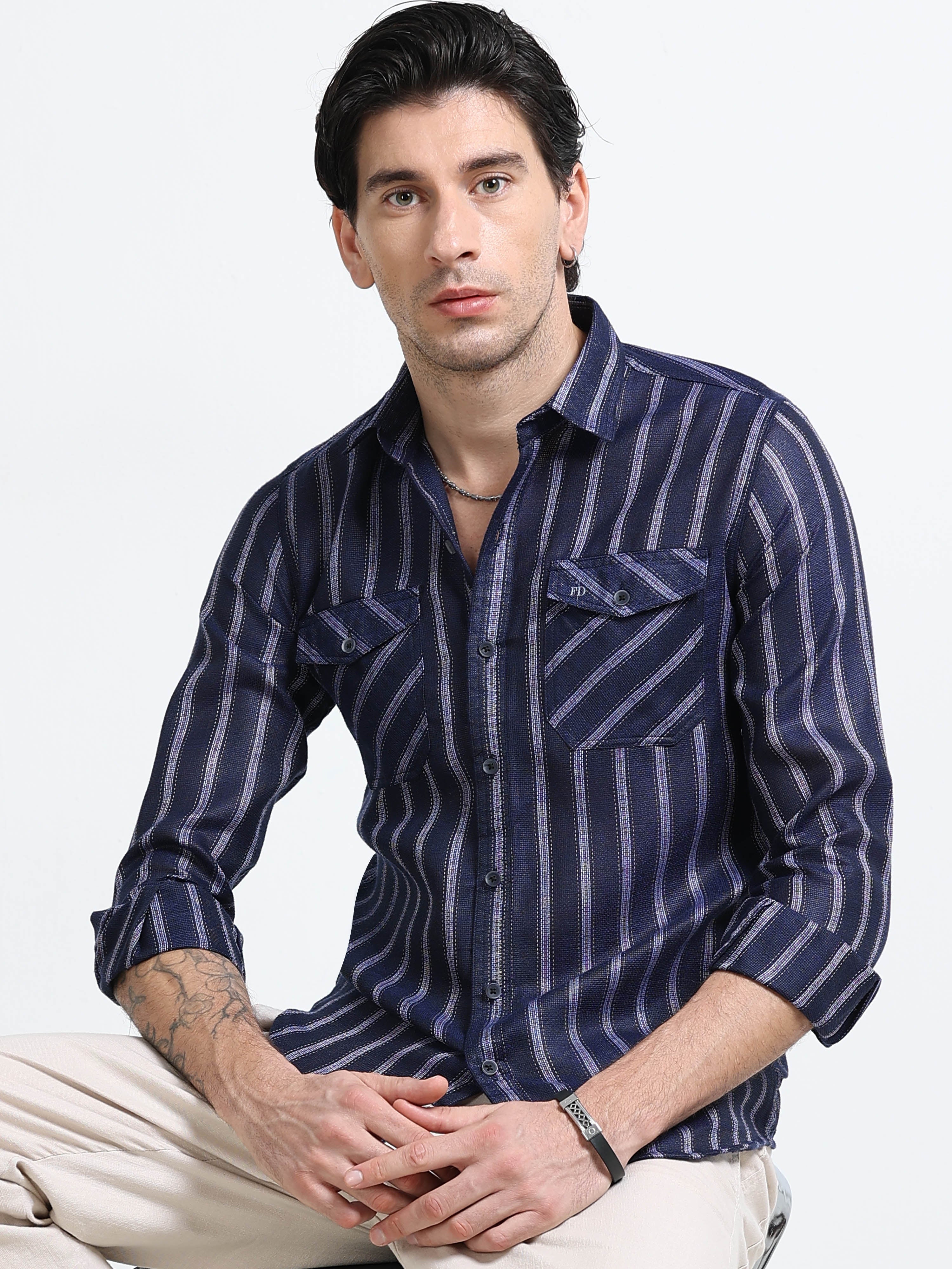 Yarn-Dyed Blue Stripe Cotton Shirt