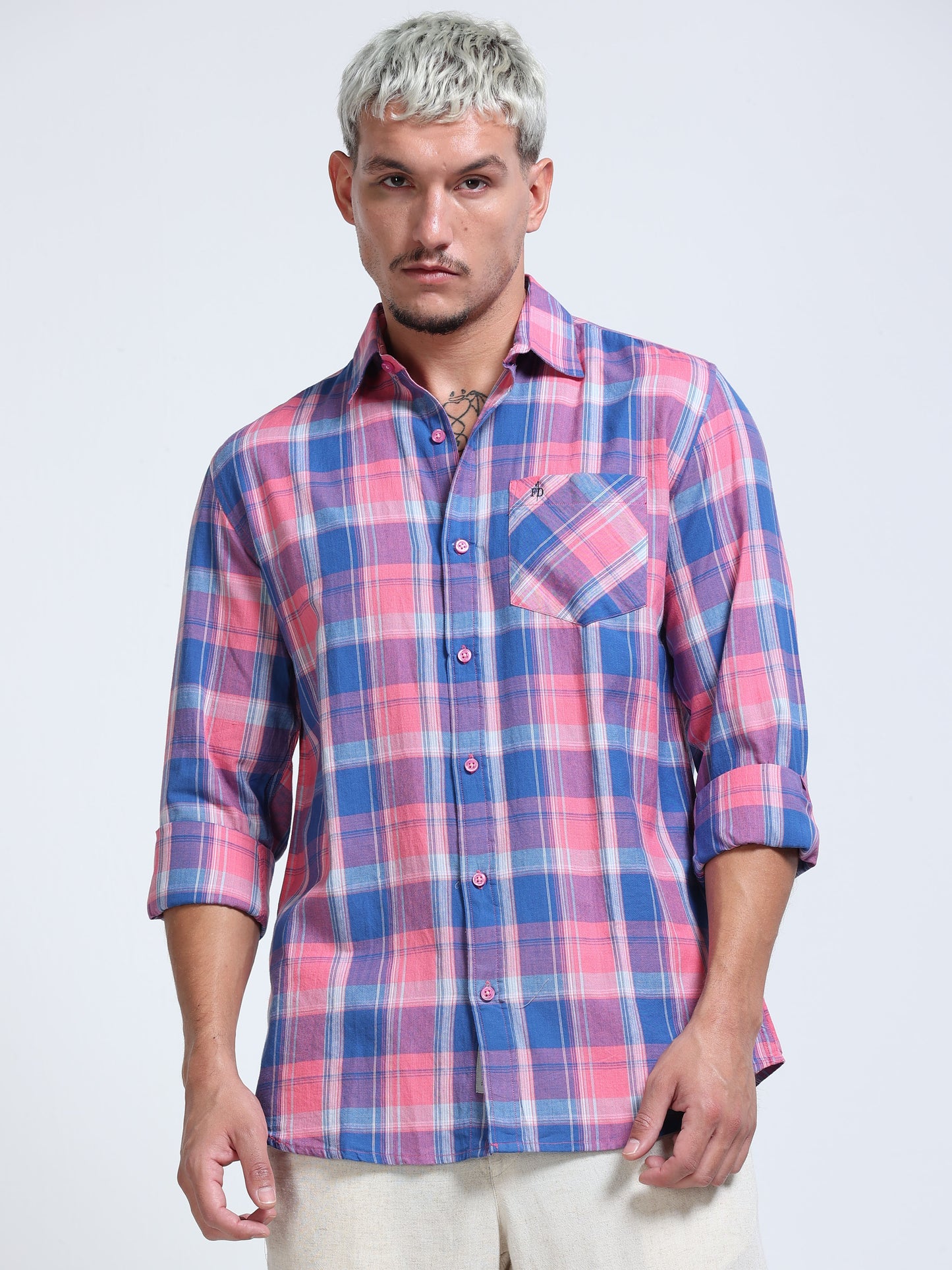 Men Lavendar Coast Check Shirt