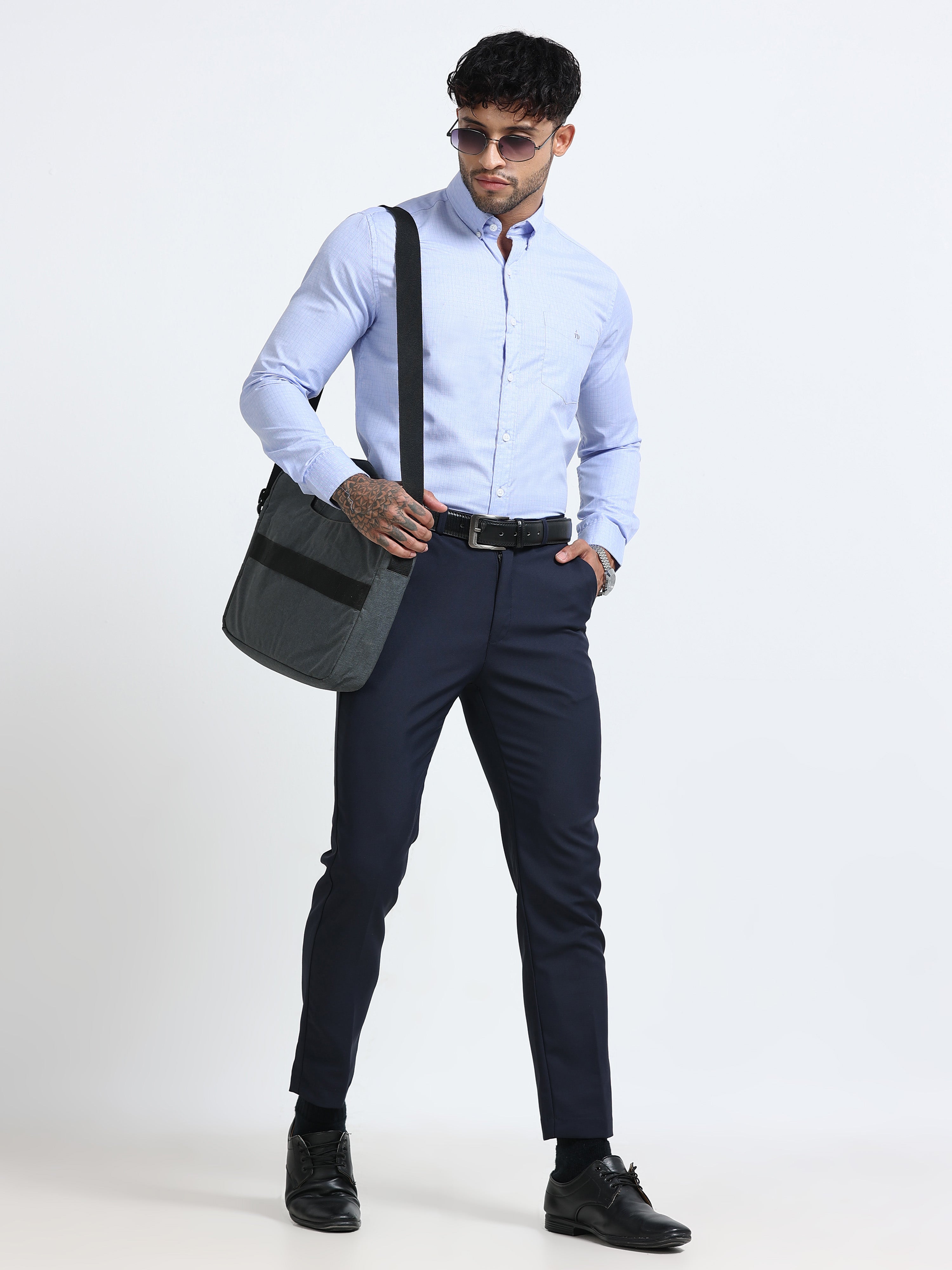 Ice Blue Micro-Check Shirt