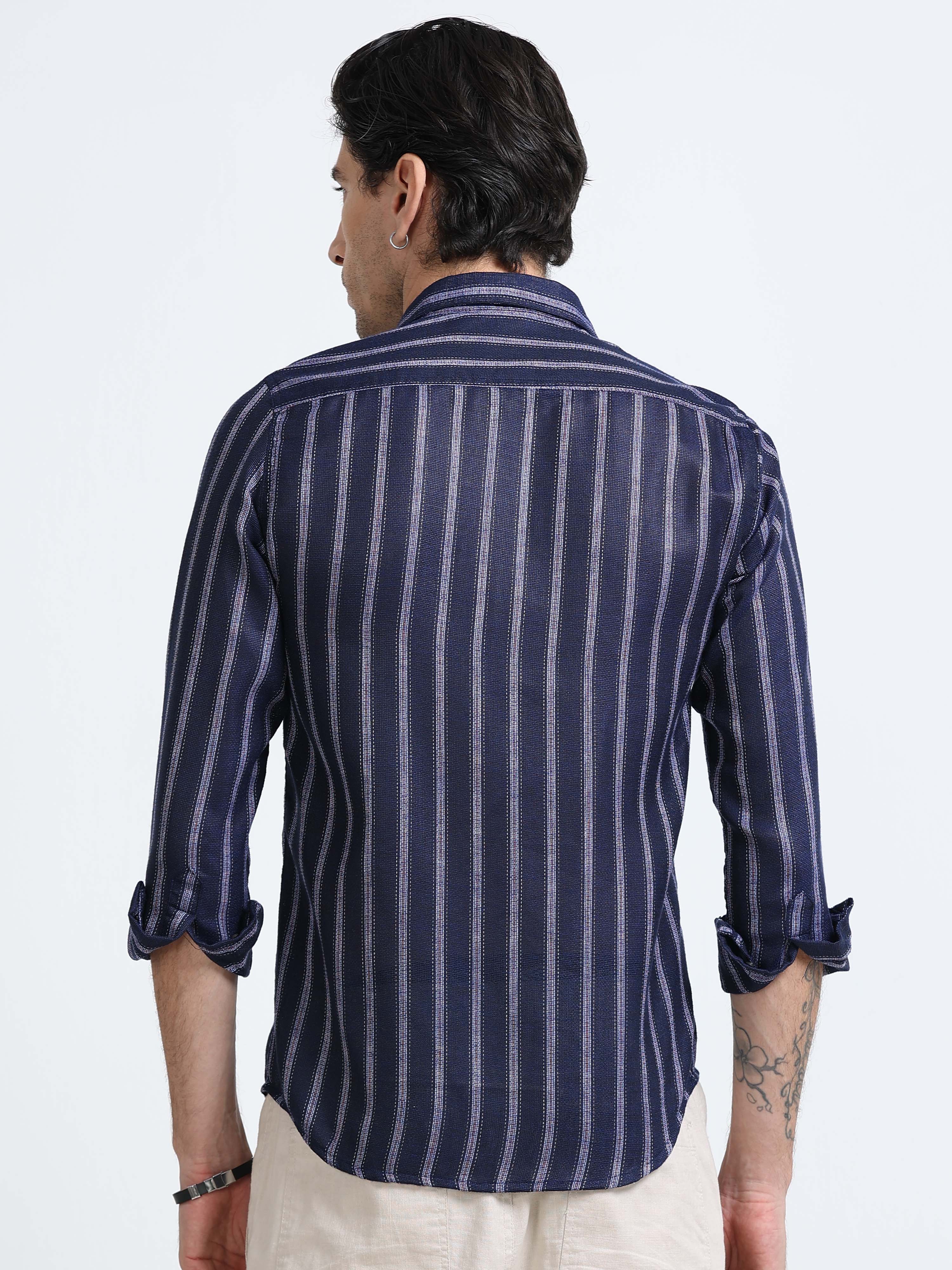 Yarn-Dyed Blue Stripe Cotton Shirt