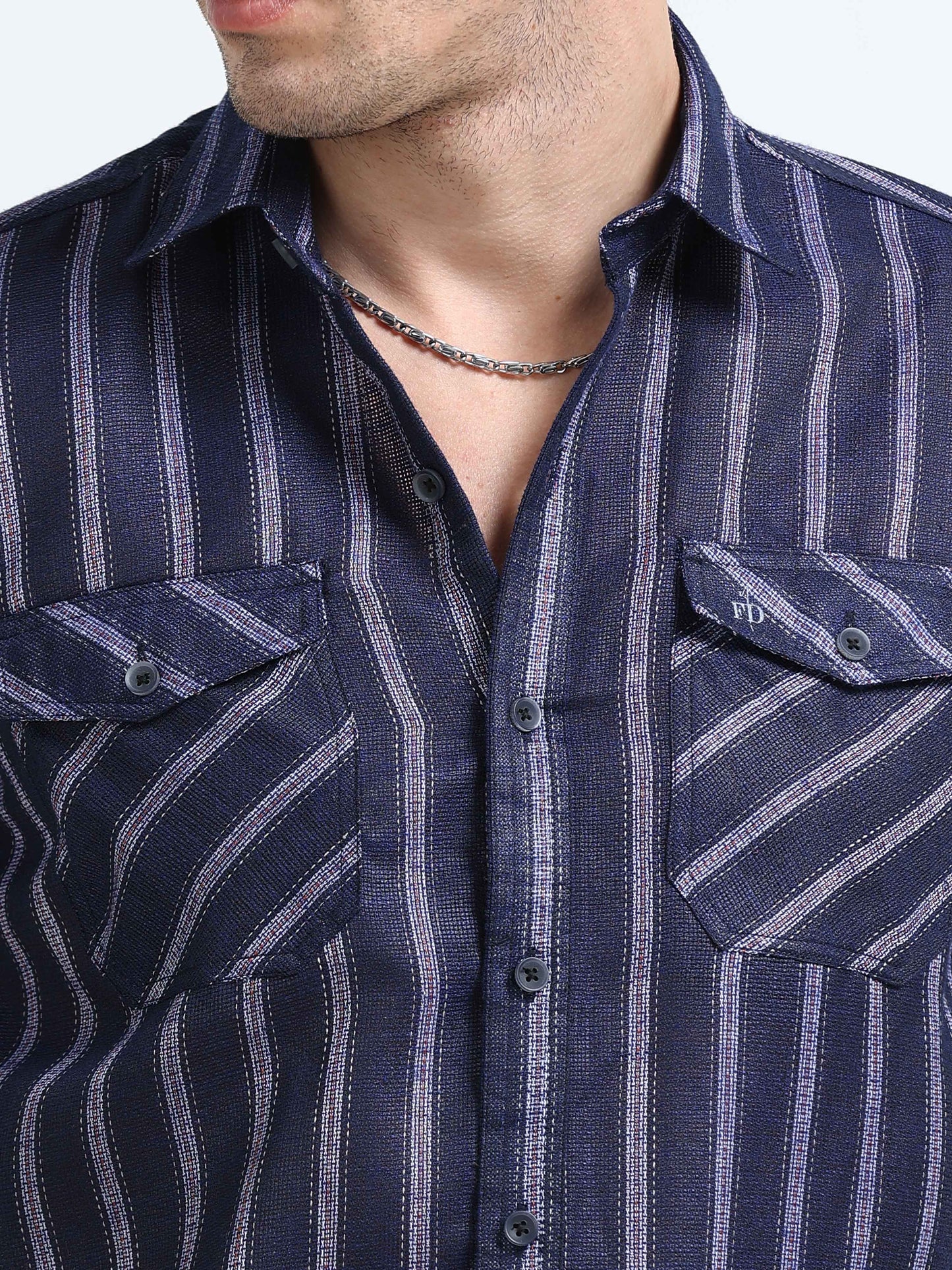 Yarn-Dyed Blue Stripe Cotton Shirt