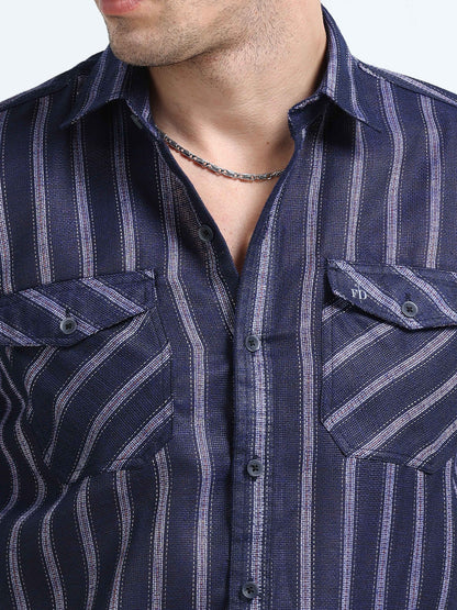 Yarn-Dyed Blue Stripe Cotton Shirt