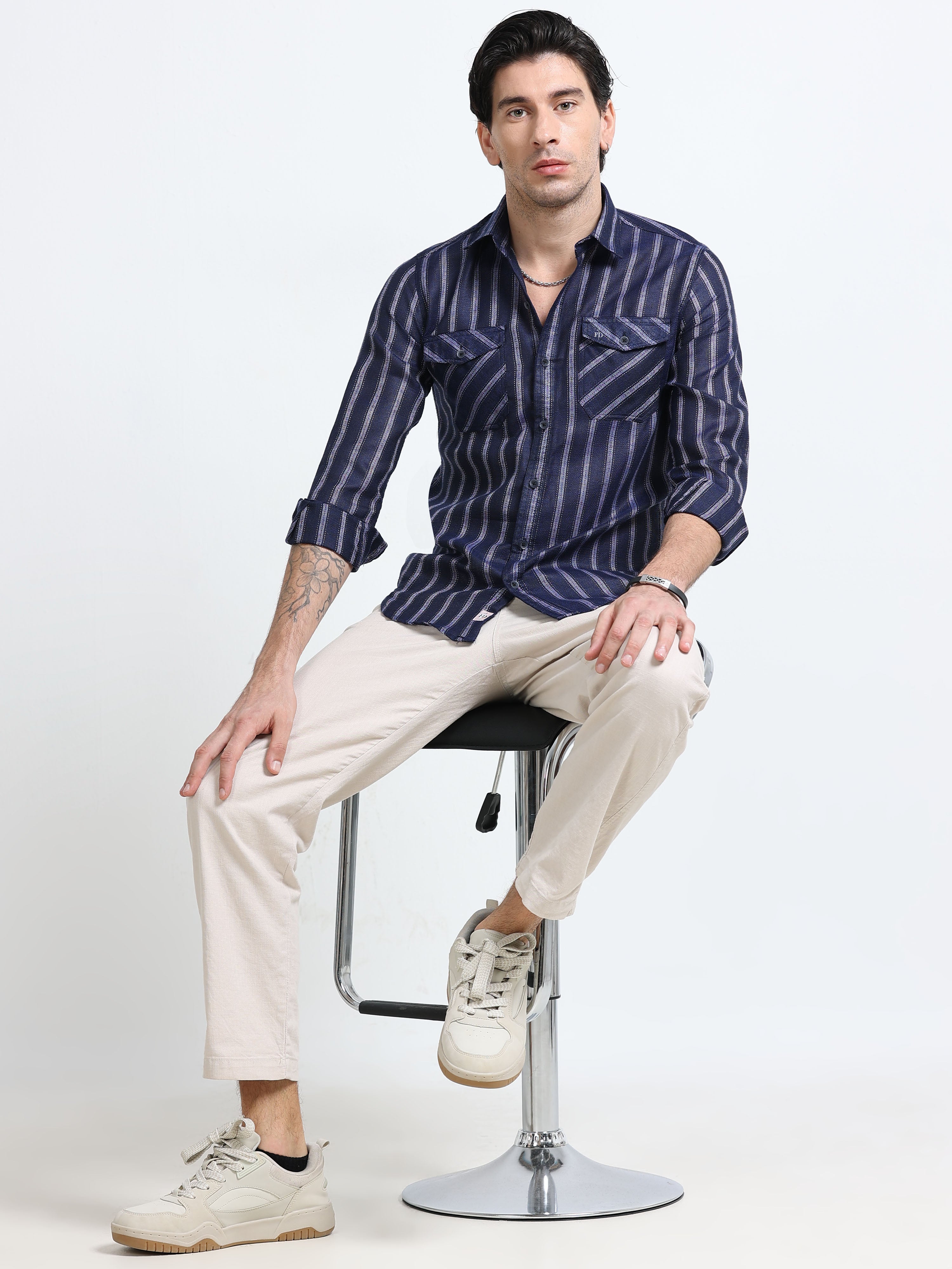 Yarn-Dyed Blue Stripe Cotton Shirt