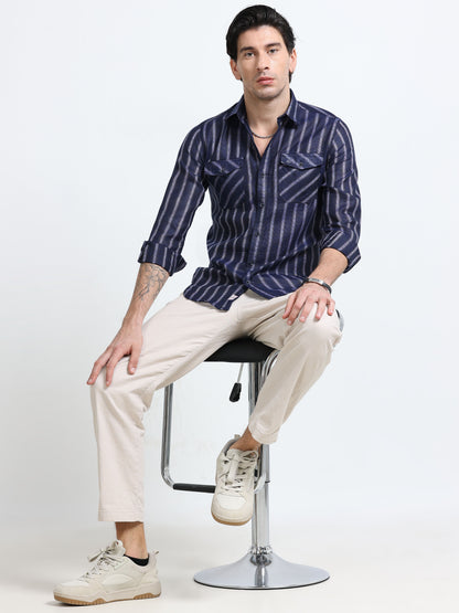 Yarn-Dyed Blue Stripe Cotton Shirt