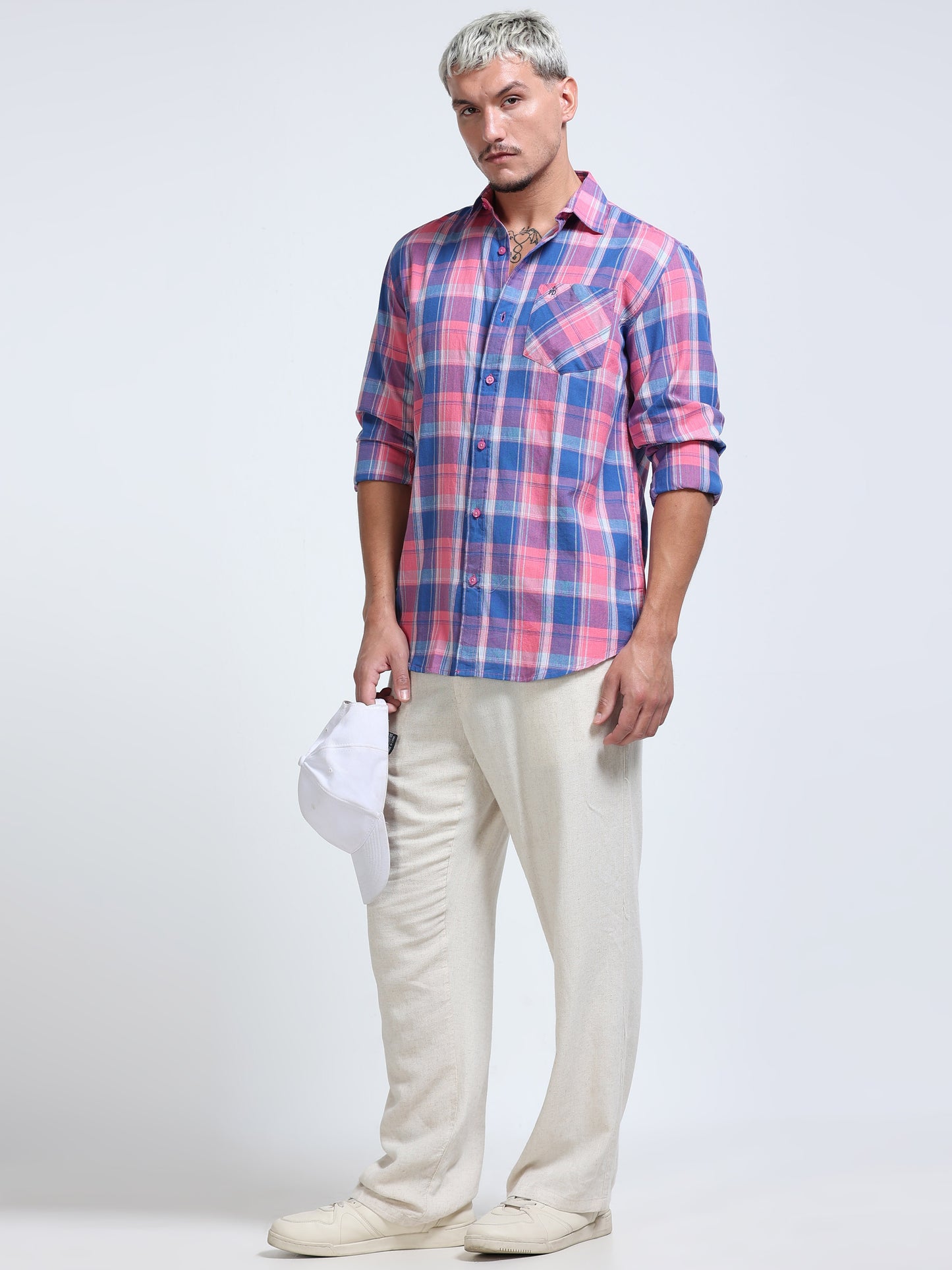 Men Lavendar Coast Check Shirt