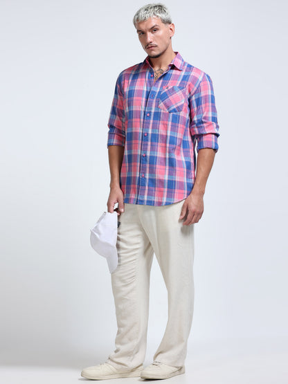 Men Lavendar Coast Check Shirt