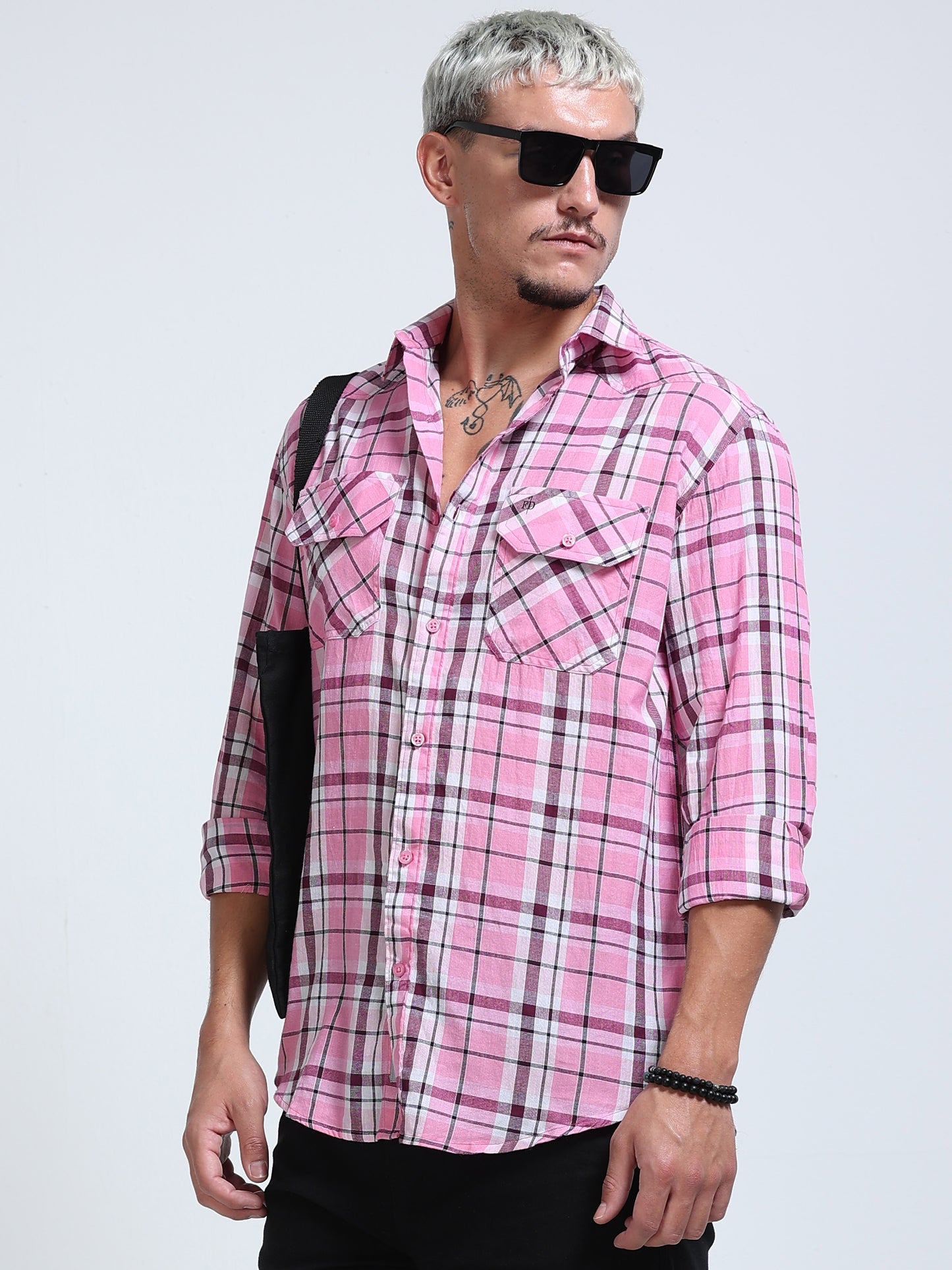 Pink Horizon Check Double Pocket Shirt