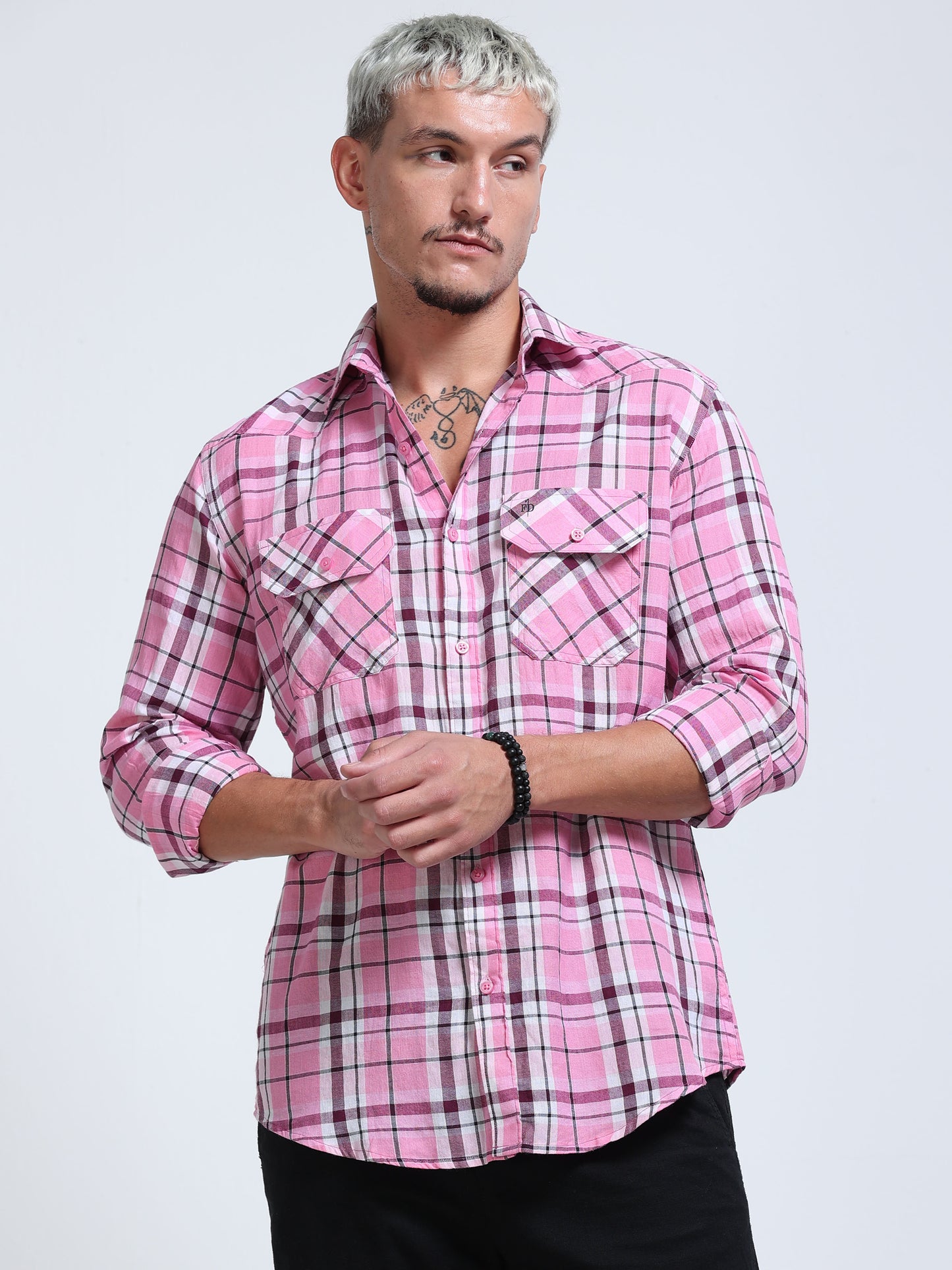 Pink Horizon Check Double Pocket Shirt