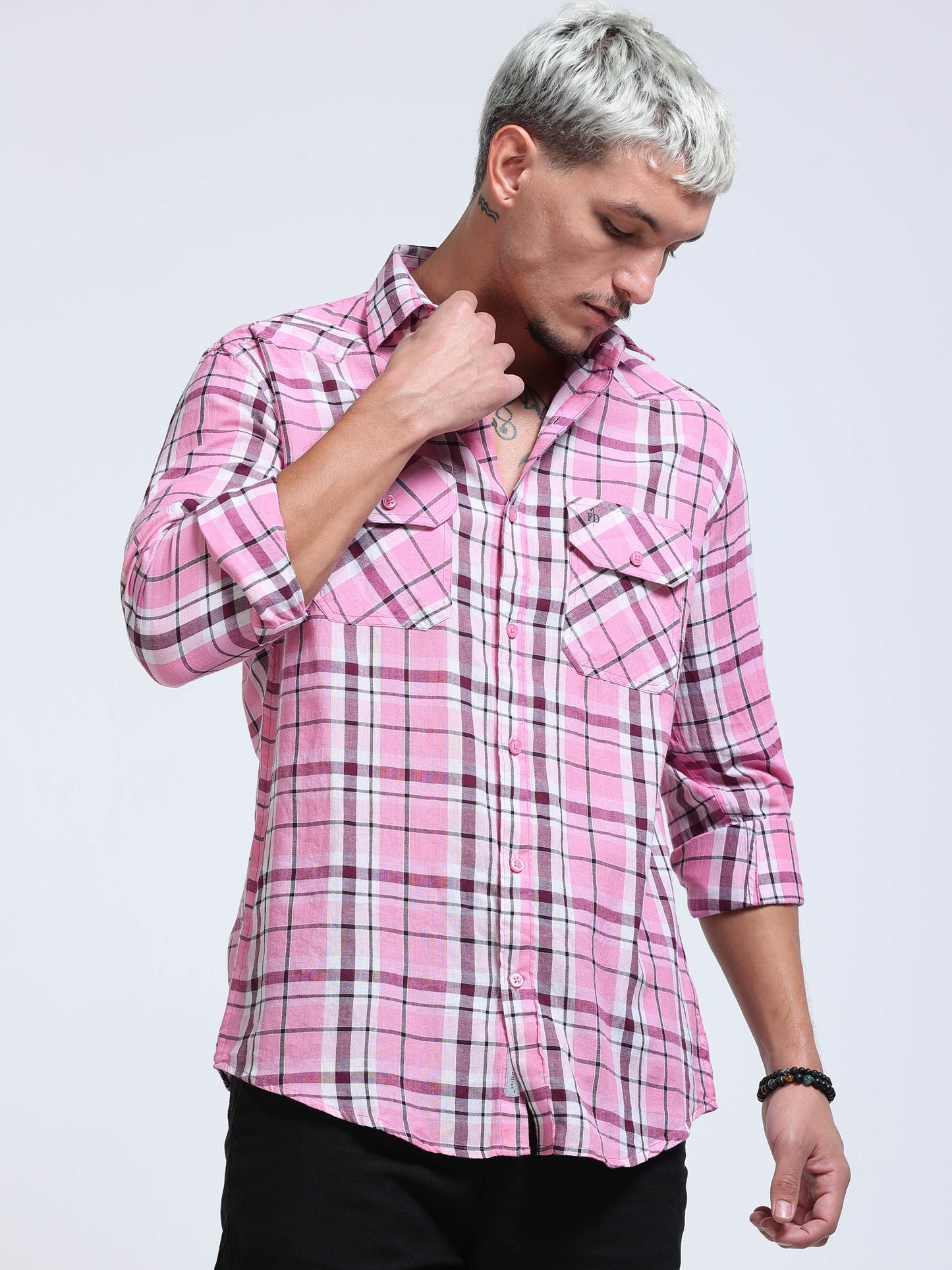 Pink Horizon Check Double Pocket Shirt
