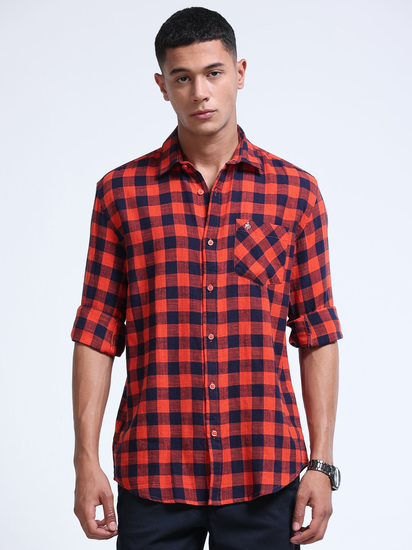 Men Red Wood Plaid Check Shirt