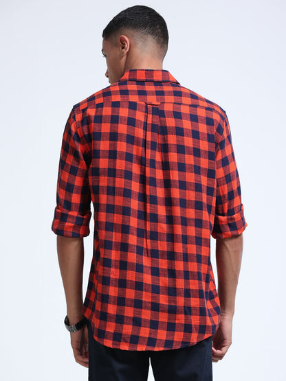 Men Red Wood Plaid Check Shirt