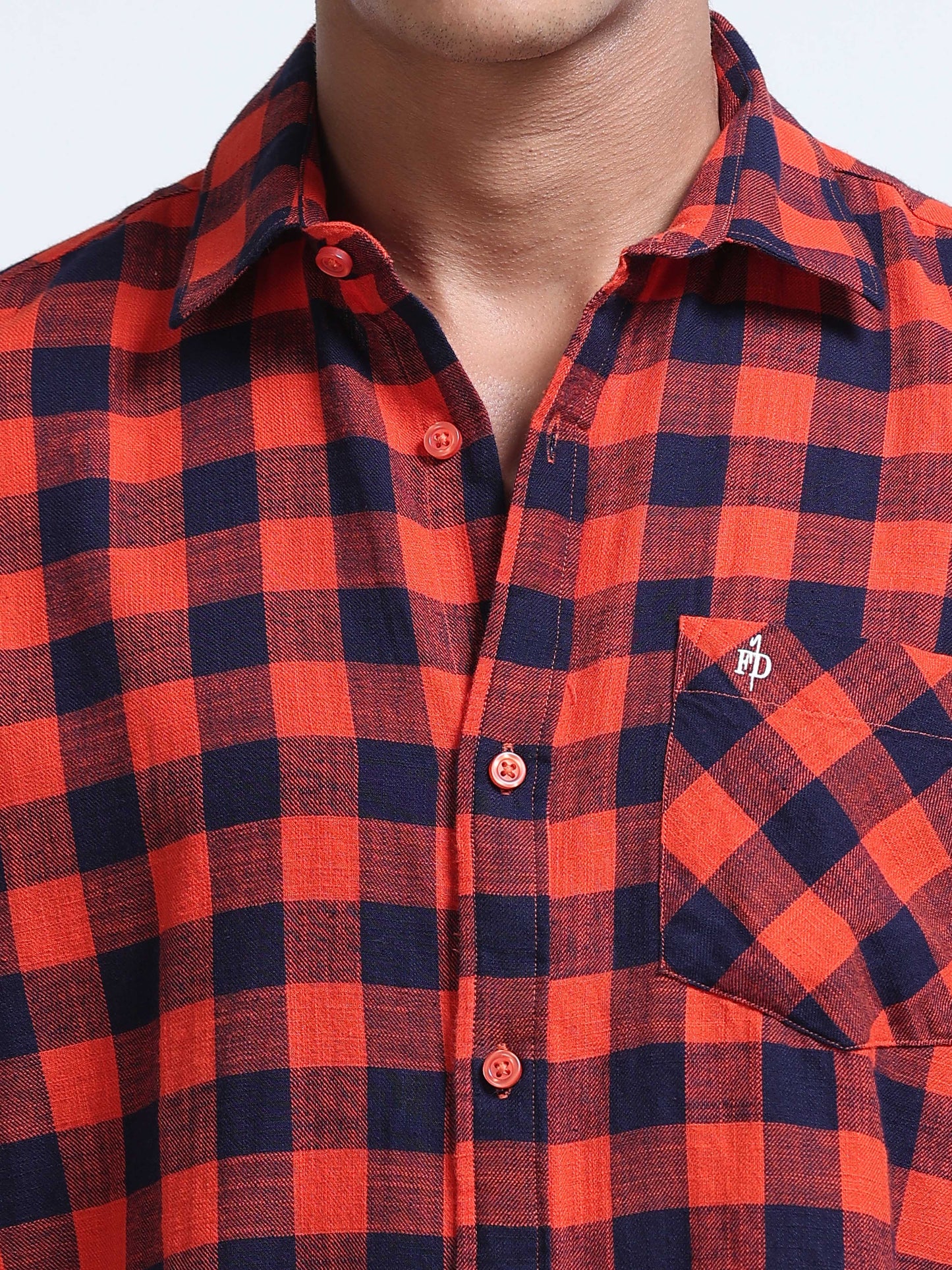 Men Red Wood Plaid Check Shirt
