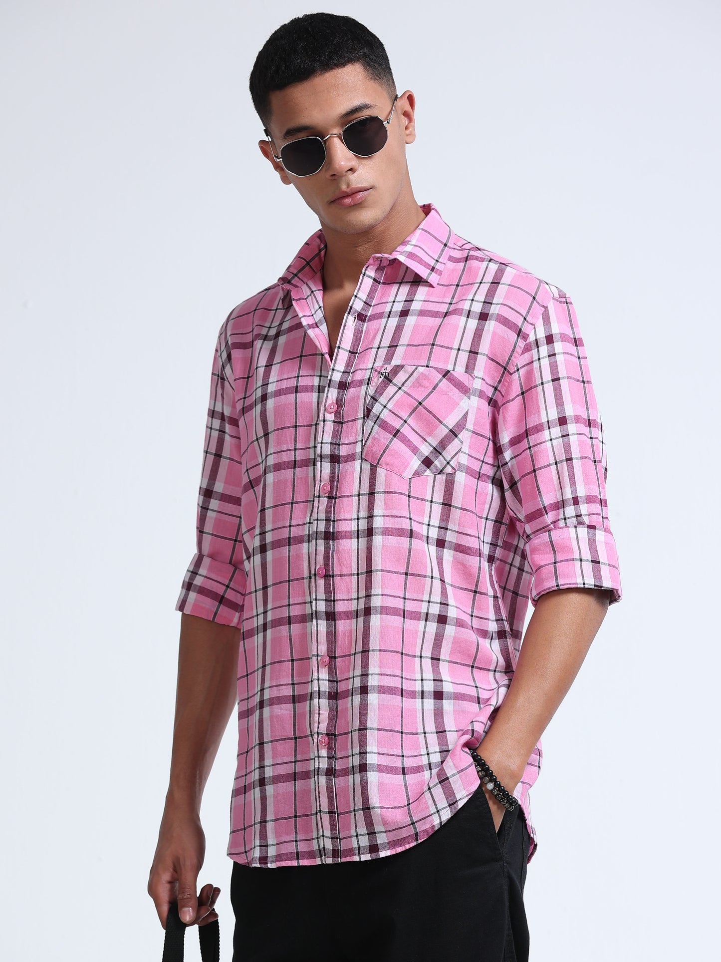 Men Pink Horizon Check Shirt