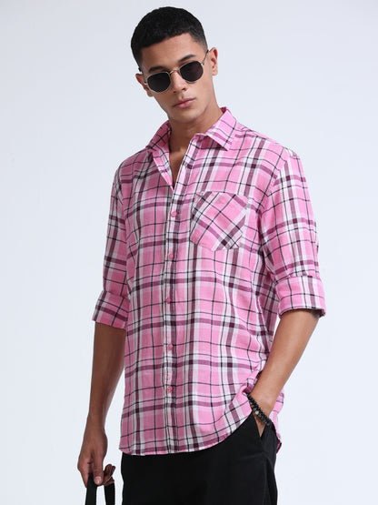 Men Pink Horizon Check Shirt