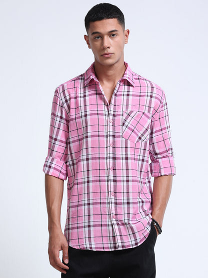 Men Pink Horizon Check Shirt