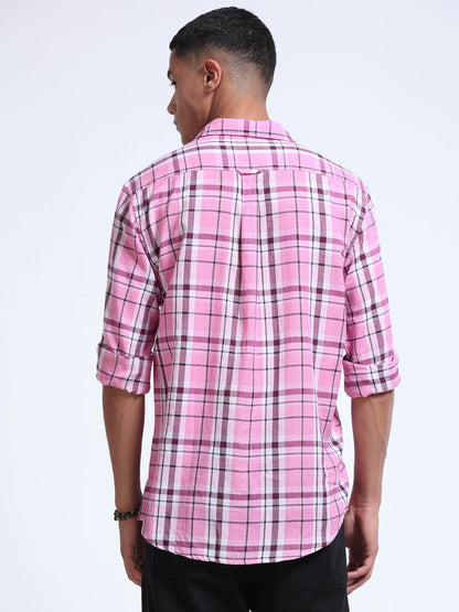 Men Pink Horizon Check Shirt