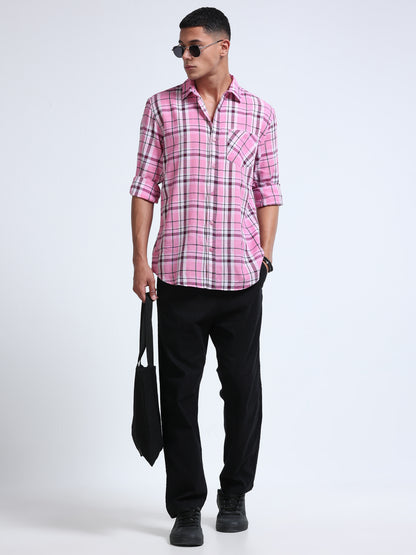 Men Pink Horizon Check Shirt