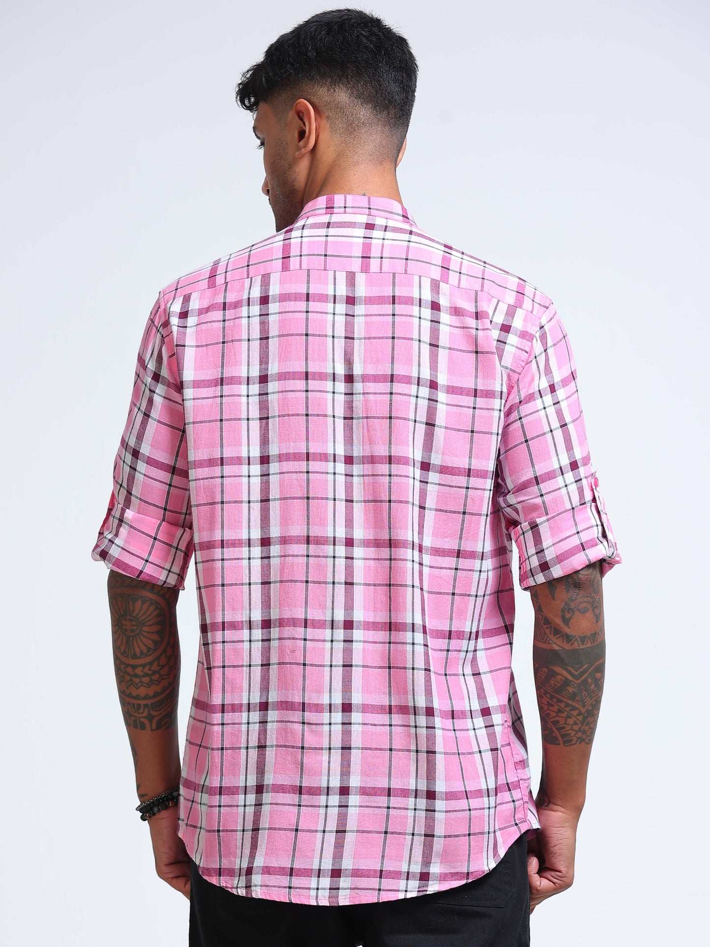 Pink Horizon Check Chinese Collar Shirt