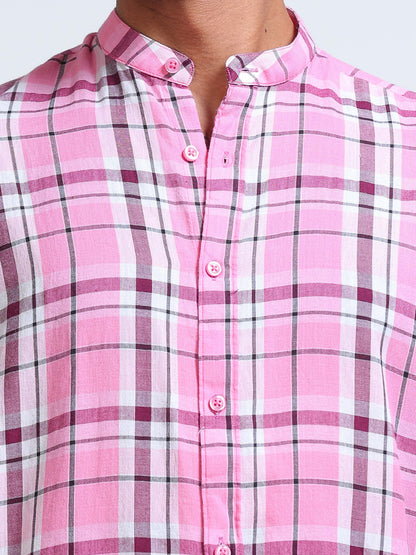 Pink Horizon Check Chinese Collar Shirt