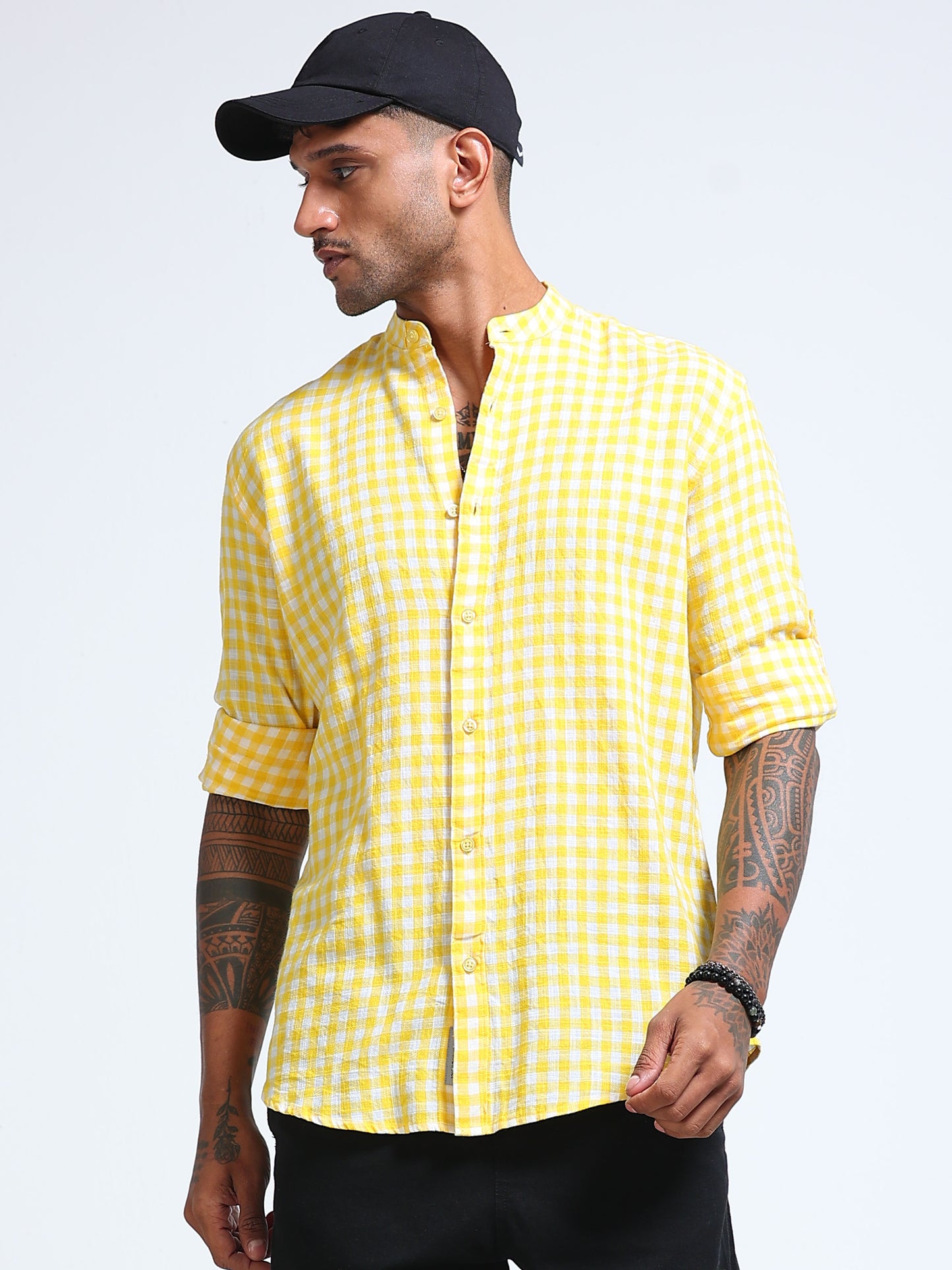 Lemon Zest Check Chinese Collar Shirt
