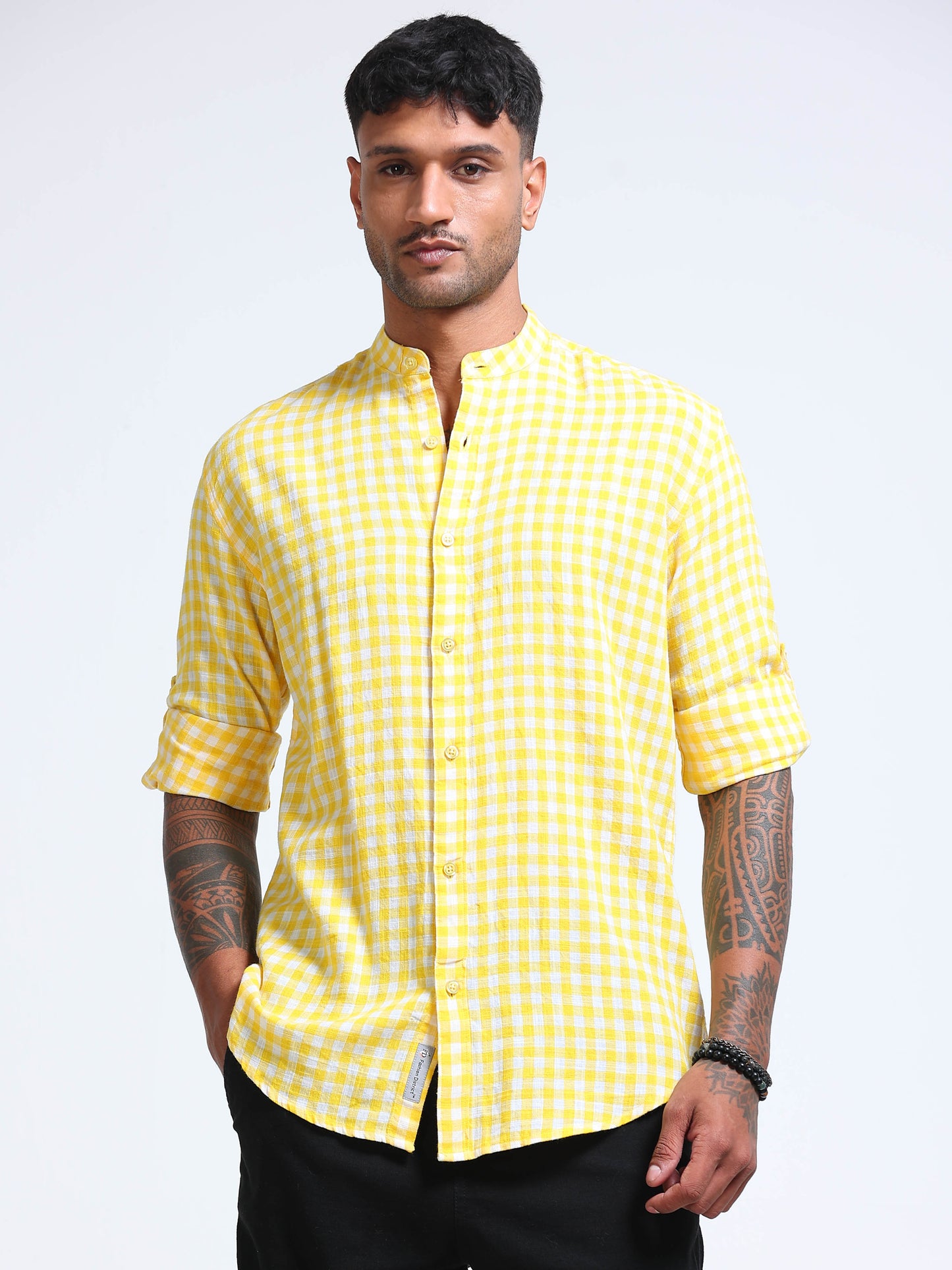 Lemon Zest Check Chinese Collar Shirt