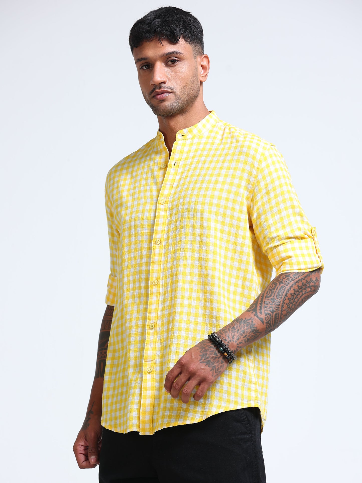 Lemon Zest Check Chinese Collar Shirt