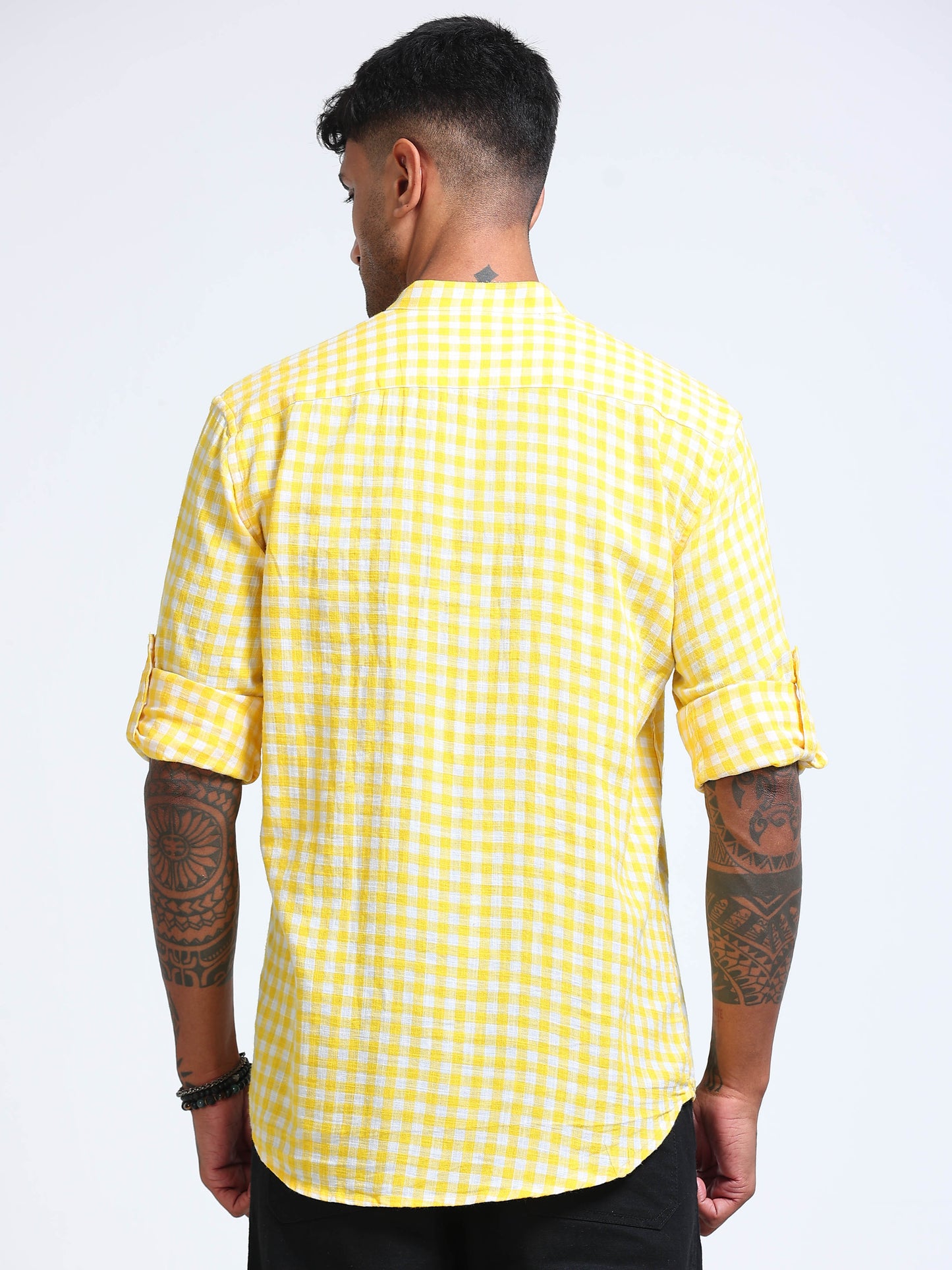 Lemon Zest Check Chinese Collar Shirt