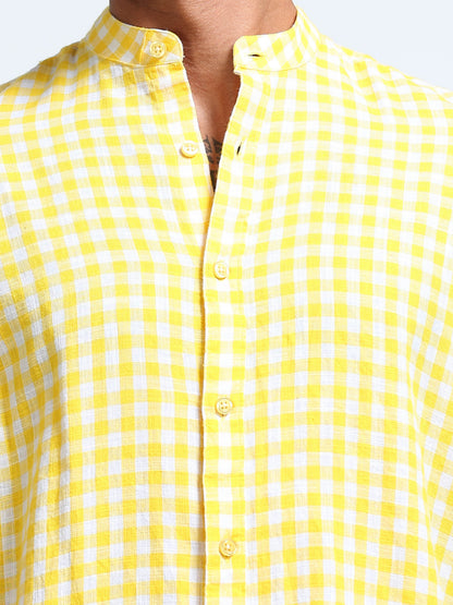 Lemon Zest Check Chinese Collar Shirt