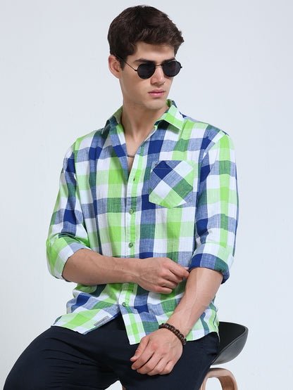 Men Capri Green Check Shirt
