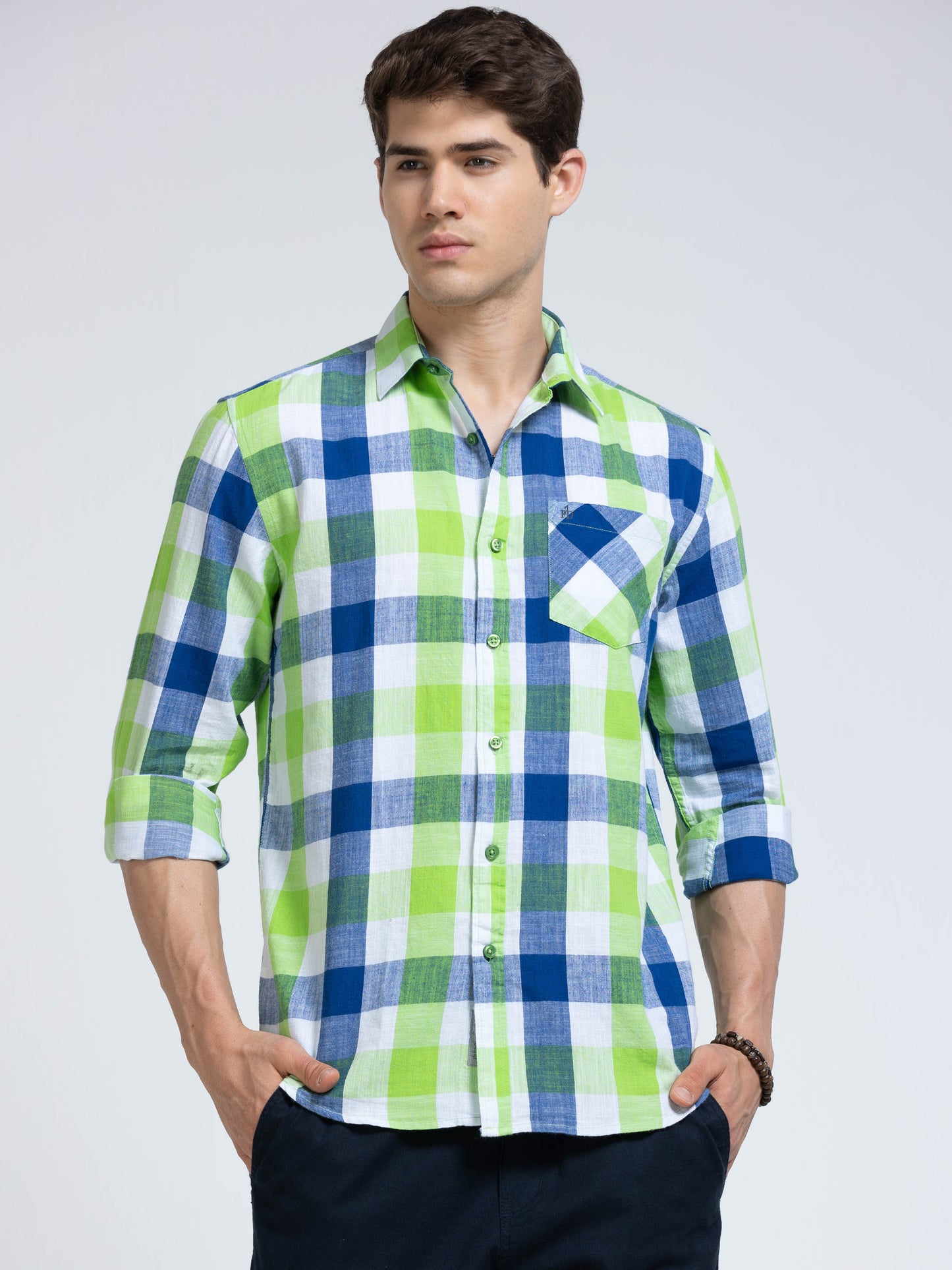 Men Capri Green Check Shirt