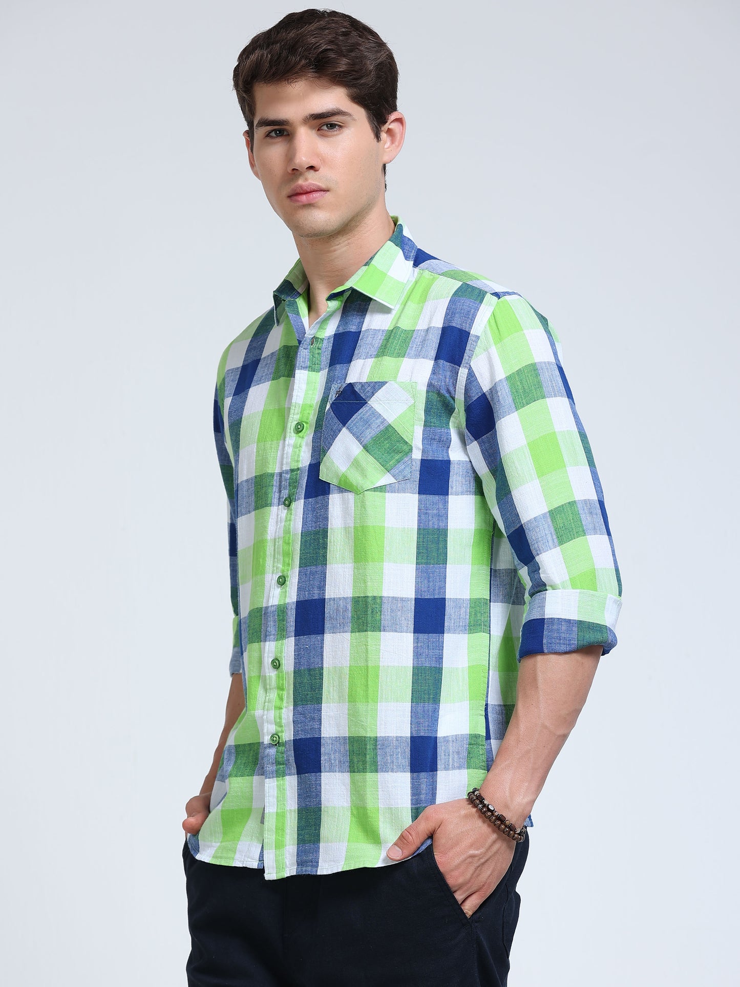 Men Capri Green Check Shirt