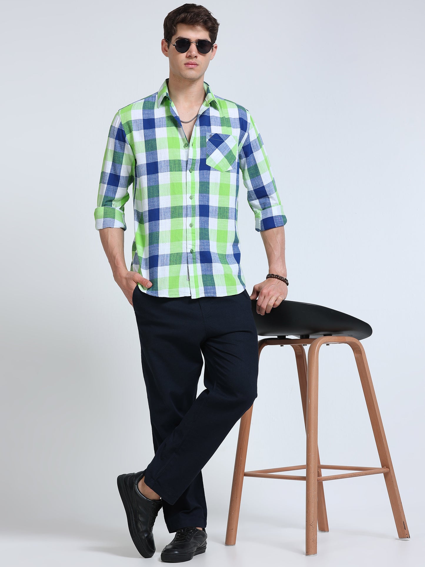 Men Capri Green Check Shirt