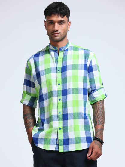 Capri Green Check Chinese Collar Shirt