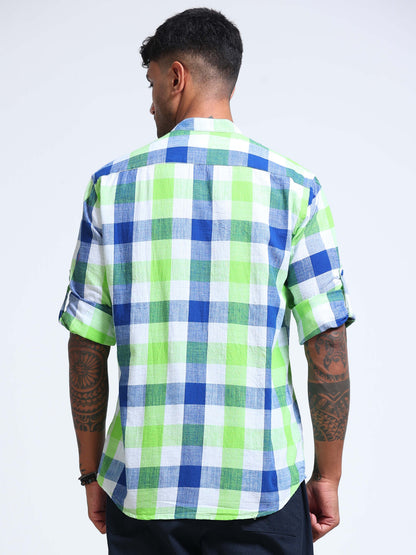 Capri Green Check Chinese Collar Shirt