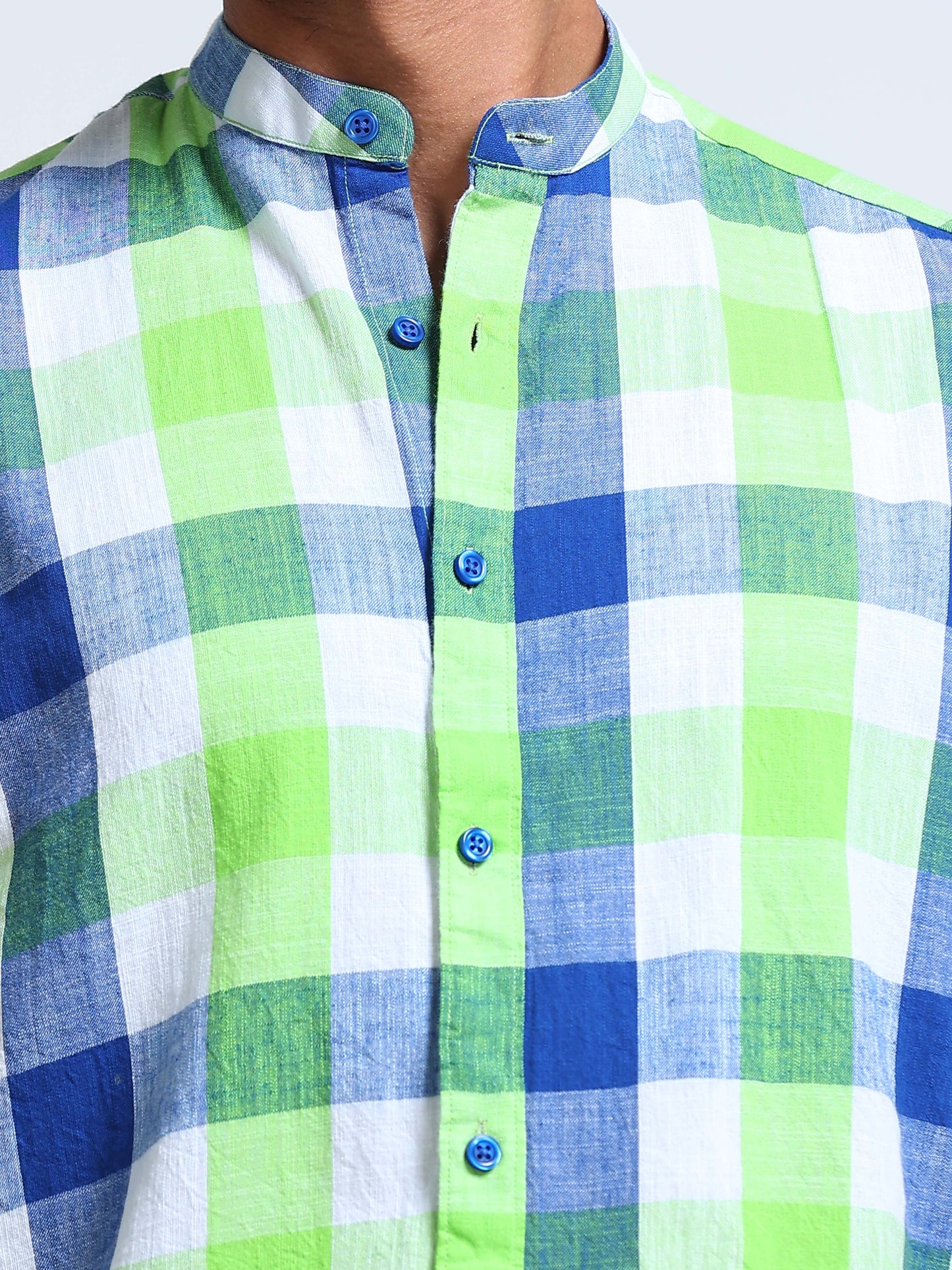 Capri Green Check Chinese Collar Shirt