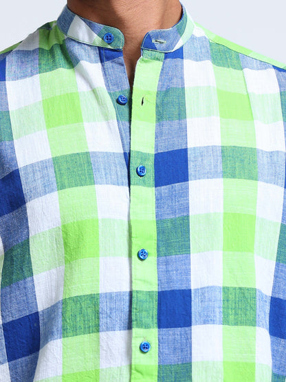 Capri Green Check Chinese Collar Shirt