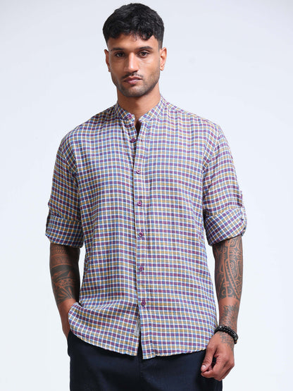 Blue Ember Check Chinese Collar Shirt