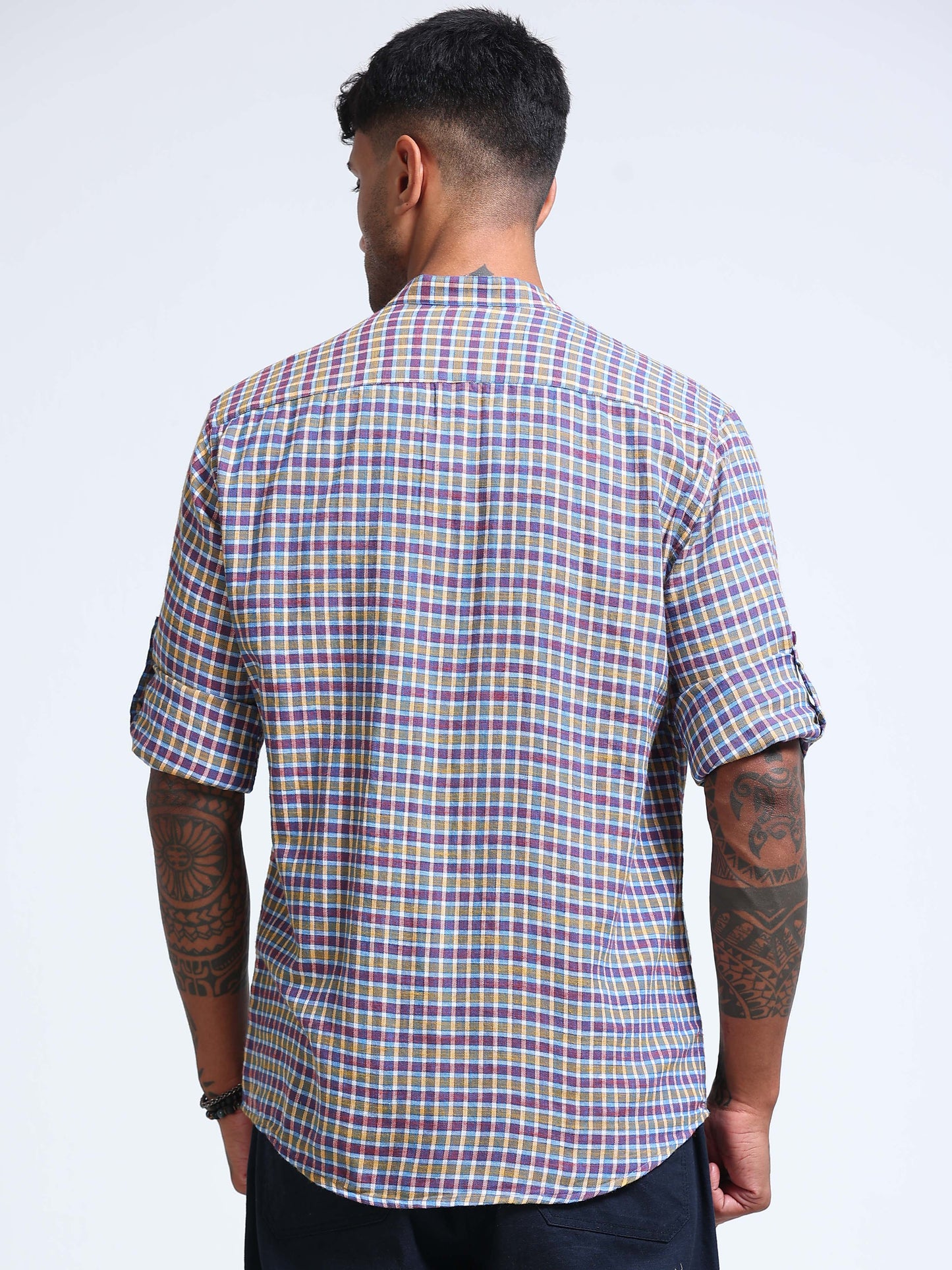 Blue Ember Check Chinese Collar Shirt