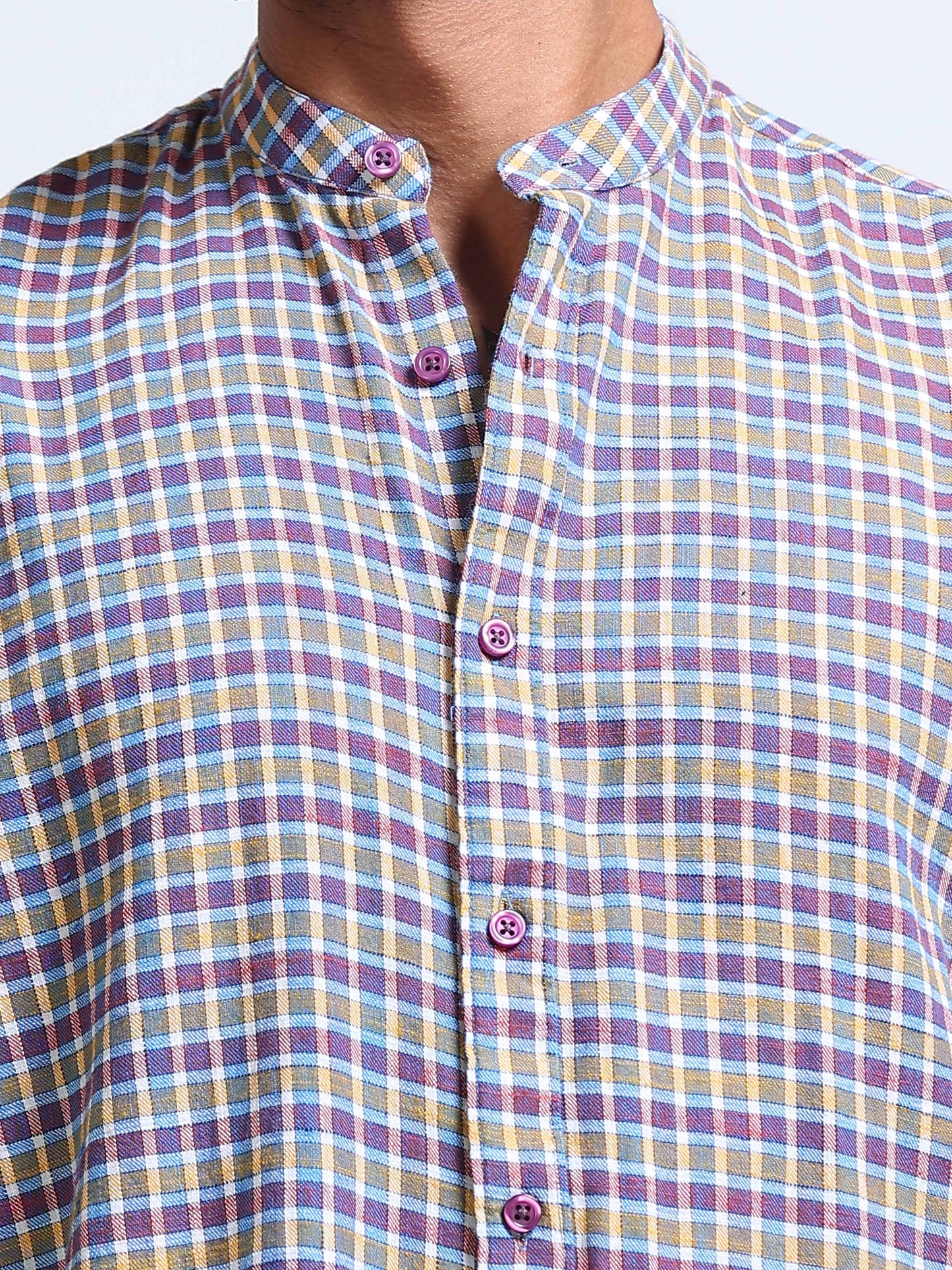 Blue Ember Check Chinese Collar Shirt