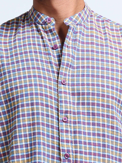 Blue Ember Check Chinese Collar Shirt
