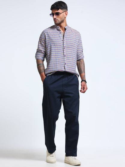 Blue Ember Check Chinese Collar Shirt