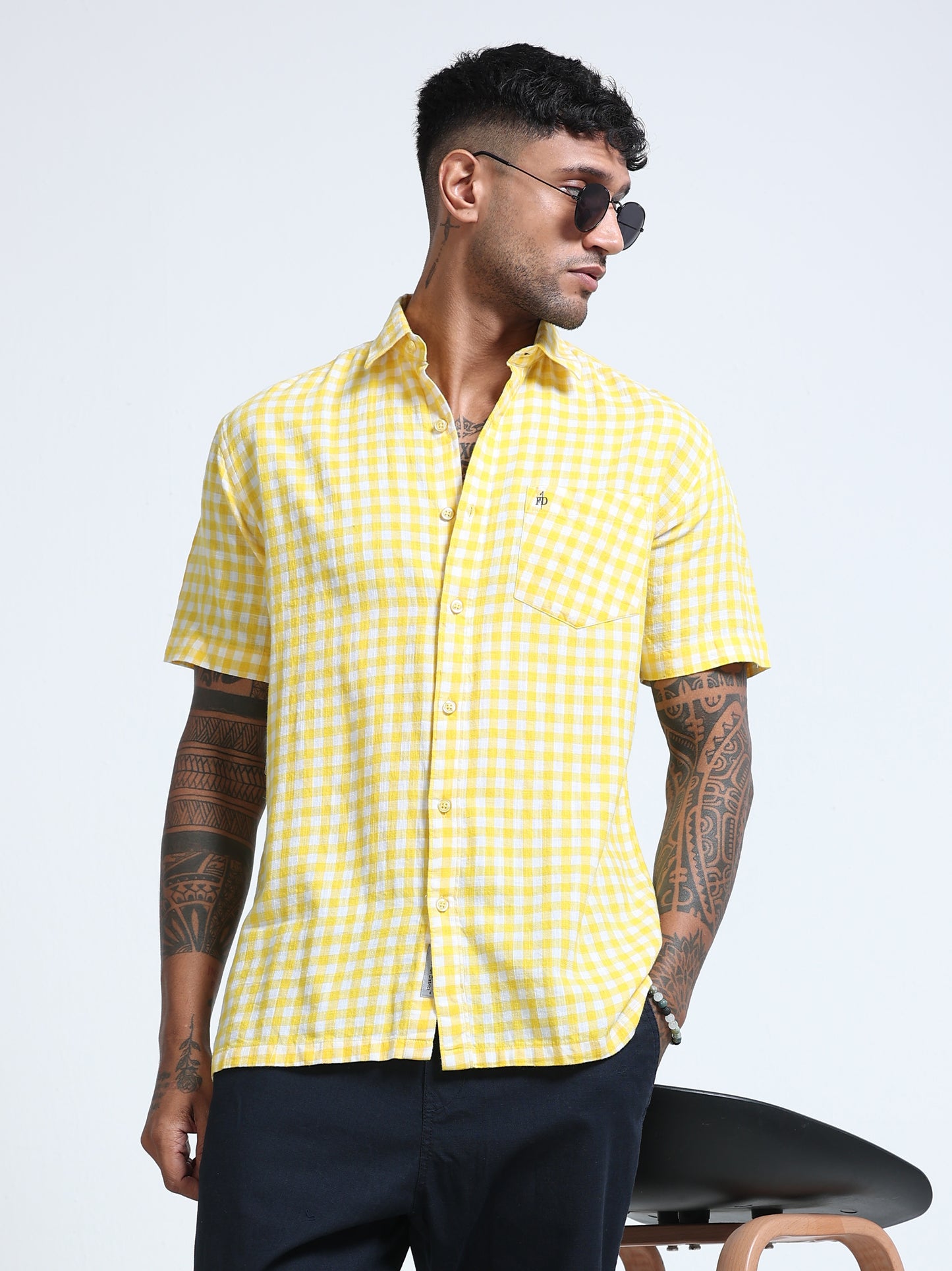 Lemon Zest Check Half Sleeve Shirt