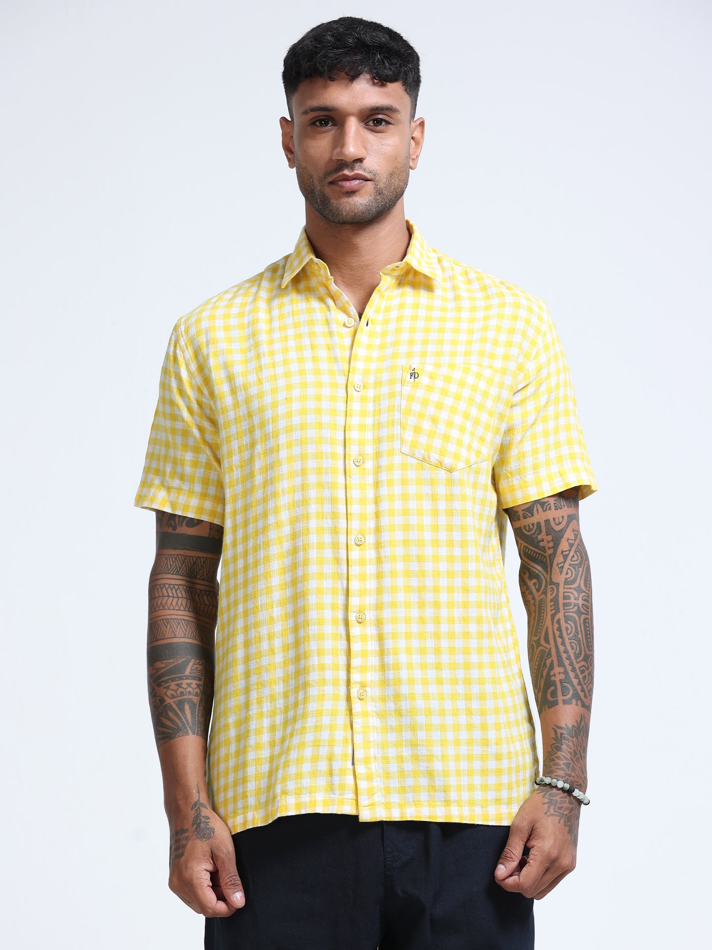 Lemon Zest Check Half Sleeve Shirt