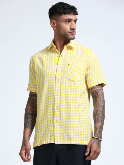 Lemon Zest Check Half Sleeve Shirt