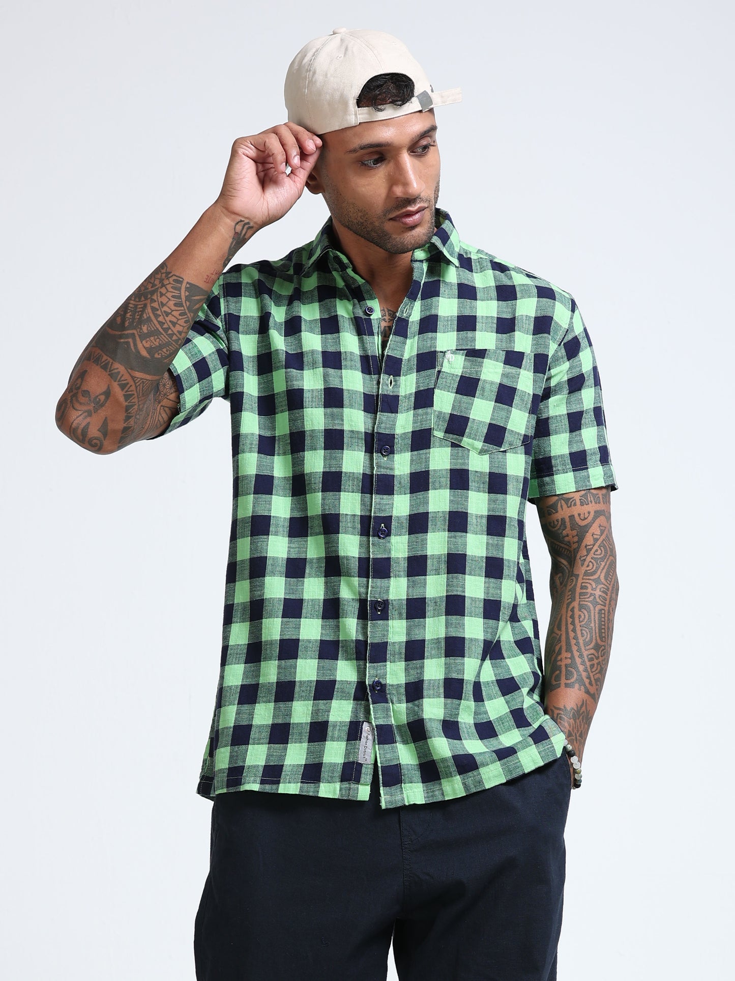 Green Horizon Check Half Sleeve Shirt