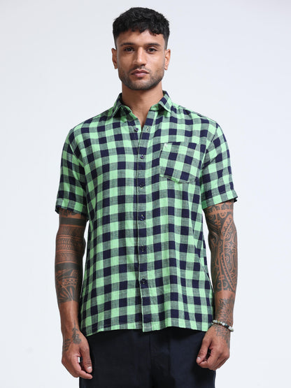 Green Horizon Check Half Sleeve Shirt